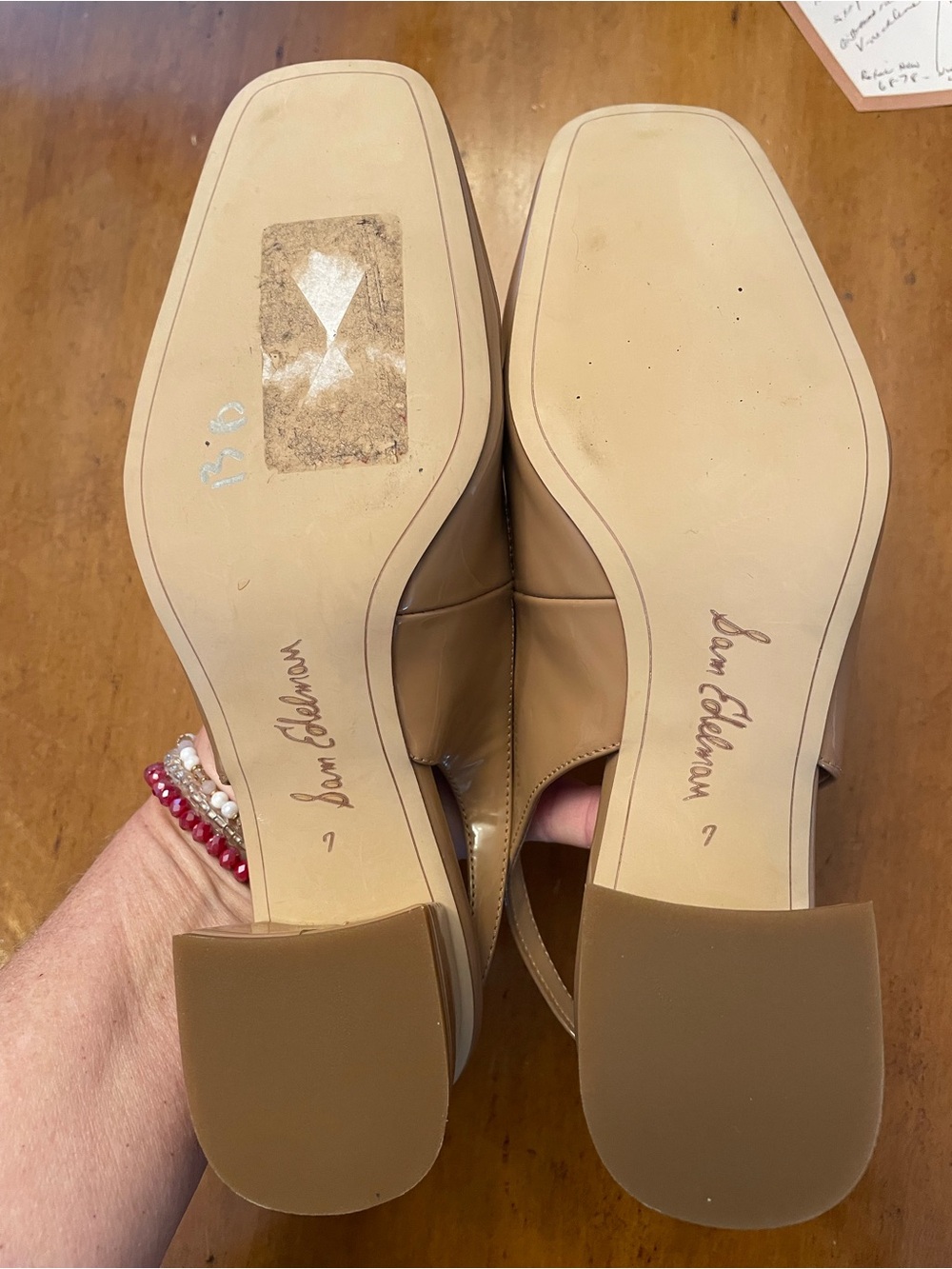 Sam Edelman Taupe Patent Slingback Heels - Picture 5 of 6